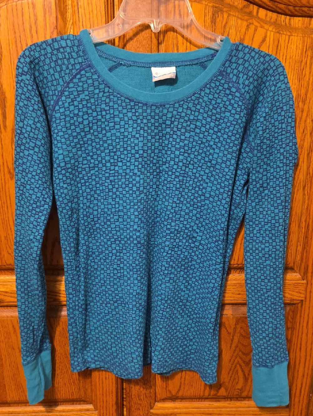 Columbia Teal Blue Patterned Long Sleeve Thermal Top